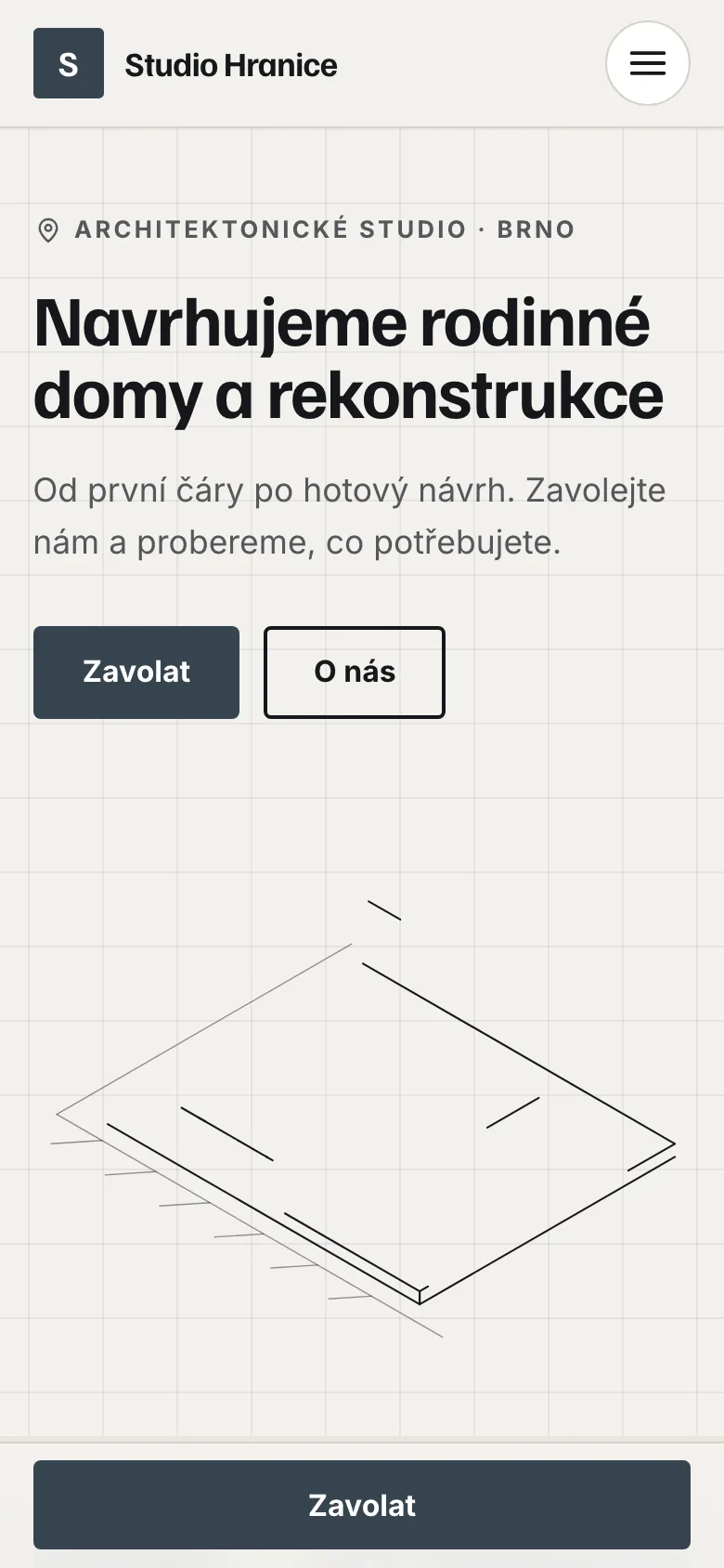Example on a phone: the website of Studio Hranice, Brno