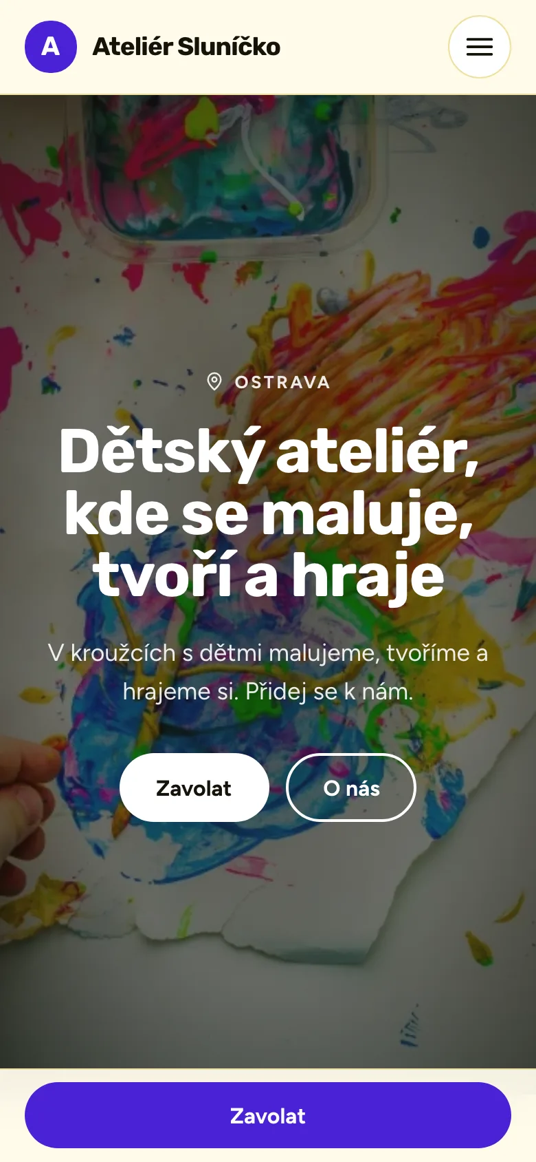Example on a phone: the website of Ateliér Sluníčko, Ostrava