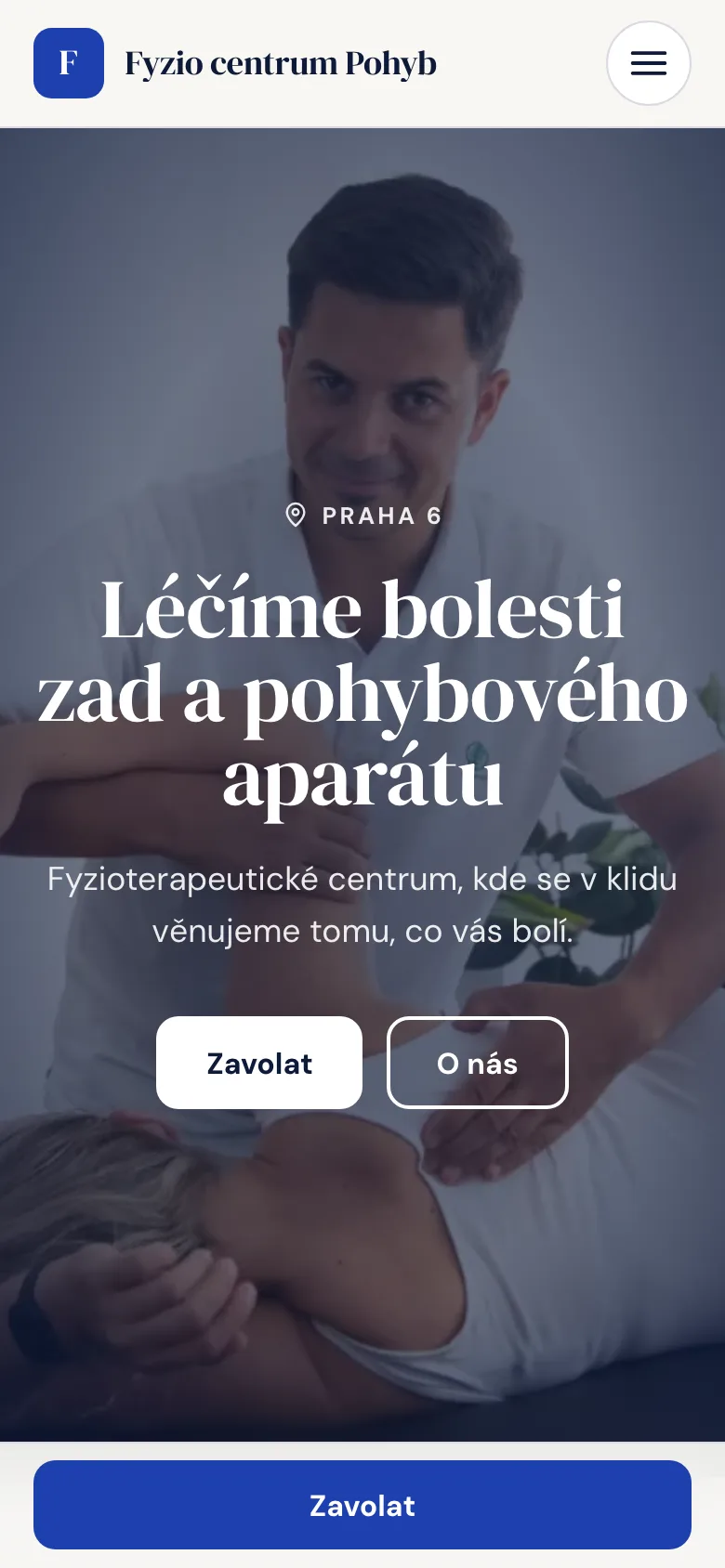 Example on a phone: the website of Fyzio centrum Pohyb, Praha 6
