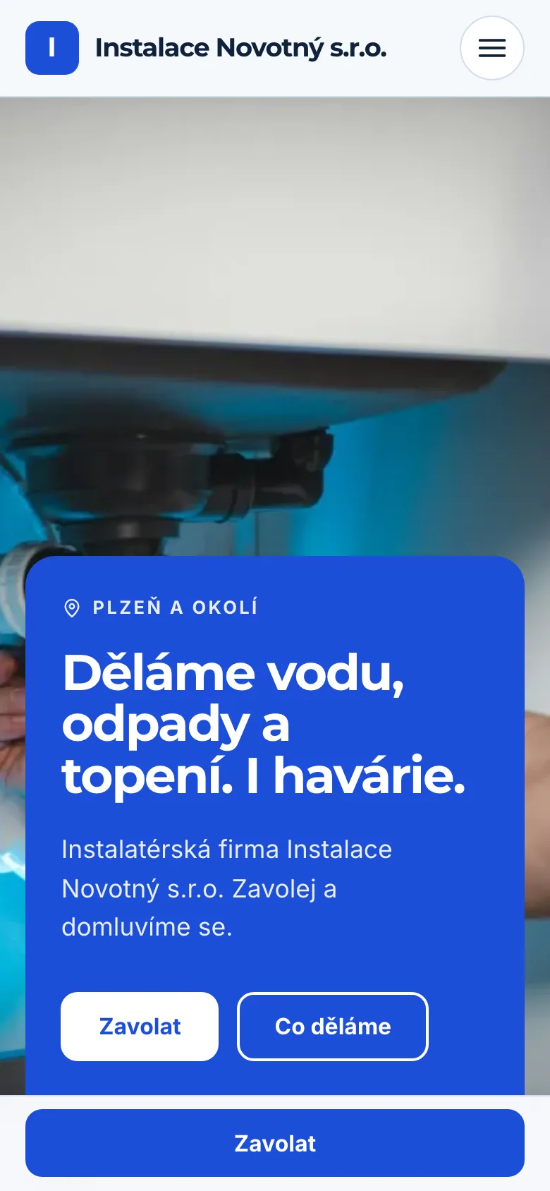 Example on a phone: the website of Instalace Novotný s.r.o., Plzeň a okolí