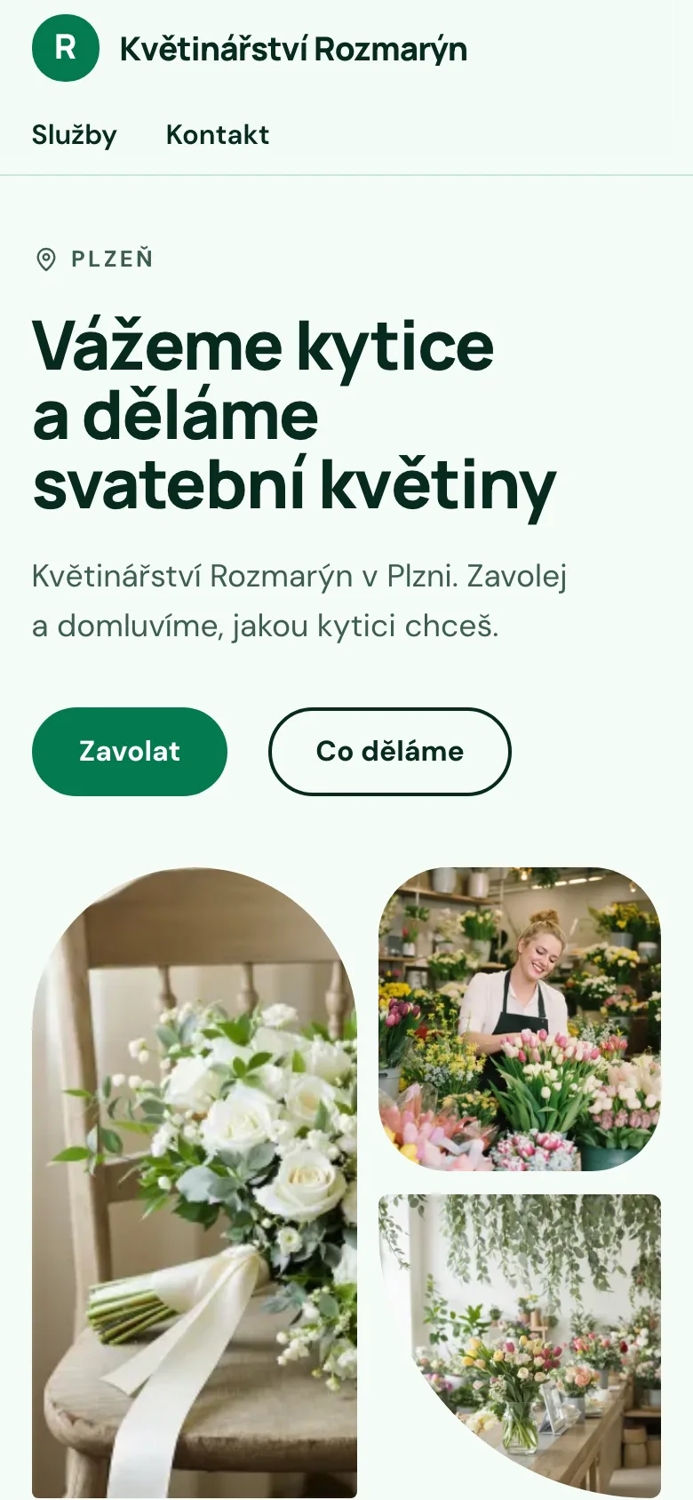 Example on a phone: the website of Květinářství Rozmarýn, Plzeň